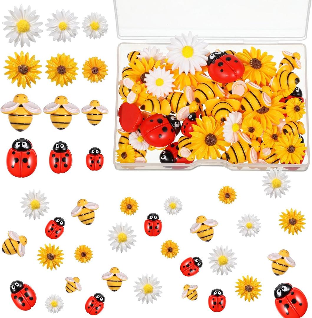 100Pcs Resin Bee and Sunflower Charms for Crafts Bumblebees
