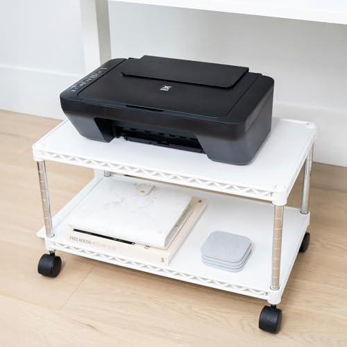 ZBRANDS Printer Cart, Under Desk Printer Stand with Wheels, Printer Table for Home Office, Rolling Cart with Table Top, Heavy Duty Printer Stand with Wheels, 24" X 14" (Regular, White)