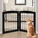 LZRS 2-Panel Freestanding Foldable Wood Dog Gate Solid Wood & Steel Wire, Chew-Resistant Pet Barrier for Indoor Use, Ideal for Small to Medium Dogs, 24"Height-2 Panel, Black