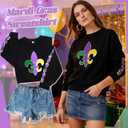 Mardi Gras Sweatshirt for Women Carnival Outfit Crewneck Pullover Party Long Sleeve Tee Daily Wear (Small)
