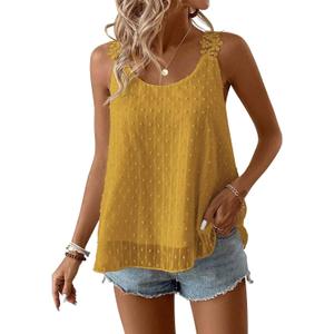 Womens Tank Tops Flowy Sleeveless Summer Boho Tank Top for Women Casual Crewneck Strap Lace Camisole Shirts (Medium, Yellow)