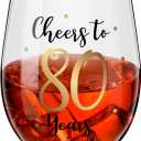 Patelai 80th Birthday Gifts Wine Glass for Women Birthday Decorations Celebrate to 80 90 Years Stemless Wine Glass Present Christmas New Year Wedding Thanksgiving Anniversary Party