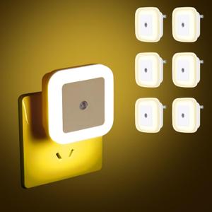 6PCS Plug-in Square Night Light, with Dusk to Dawn Sensor, Suitable for corridors, Stairs, bathrooms, Kitchens, and bedrooms - Warm Yellow