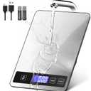 BakFee Food Scale - 15kg/33lb Rechargeable Digital Kitchen Scale with Full-View LCD Display, Grams and Ounces, Type-C or Batteries, Easy Clean Stainless Steel, for Baking, Cooking & Meal Prep, Black