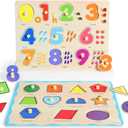GRINNNIE Wooden Montessori Toddler Puzzles for 3 4 5 Years Old, 3 Pcs (Number, Letter, Shape) Kids Preschool Educational Peg Puzzle Set