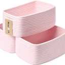 Small Storage Baskets for Organizing | Closet Organizer Bins | Shelf Toy Basket | Woven Rope Baskets | Cube Decorative Box | Shallow Basket | 13x8.5x5.1 | 3 Packs Light Pink