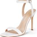Elisabet Tang Women's Stiletto Heels Ankle Strap Open Square Toe Heeled Sandals Sexy Comfort Strappy Dress High Heel Shoes Lace Up Wedding Party Sandals Shoes (7, White)