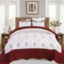 Cmfshape Floral Embroidery Quilt Set,3 Pieces California King Quilt Bedding Set,Classic Diamond Pattern Quilts,Ultra Soft Lightweight Reversible Bedspread Coverlets for All Season(Burgundy,114"x102")
