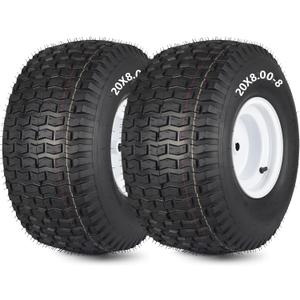 20x8.00-8 Lawn Mower Tire and Wheel, 4 Ply Tubeless Tire, 20x8-8nhs Riding Lawn Mower and Tractor Rear Tire and Wheel Assemblies, 3.5" Offset Hub, 3/4" Borehole, and 3/16" Keyway