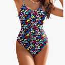 AI'MAGE Women's One Piece Swimsuits Tummy Control Bathing Suits Cutout High Cut Ruched Adjustable Strap Swimwear with O Ring Size  M