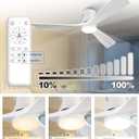 52-Inch White Ceiling Fan with Lights, Remote Control, Flush Mount, Dimmable, Reversible, Wood Blades, Power-Off Memory, Quiet DC Motor – Modern Hugger Ceiling Fan for Indoor Outdoor