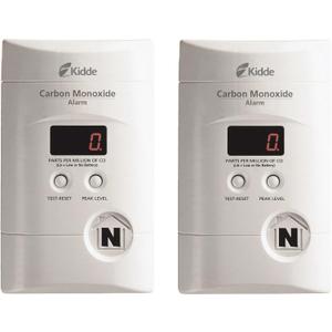 Kidde Carbon Monoxide Detector, Plug In Wall with 9-Volt Battery Backup, Digital LED Display - 2 Pack (White)