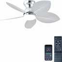 Tropical Ceiling Fans with Light, 38-inch Flush Mount Palm Leaf Ceiling Fans for Bedrooms, Indoors and Outdoors, Remote Control/APP Control, 6-Speed, Dimmable, Reversible,Chrome