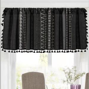 RYNGHIPY Cotton Linen Boho Curtains with Tassels Black and Ivory Striped Curtains Valances for Windows Farmhouse Window Treatment for Kitchen Bathroom 55-inch by 18-inch (55"W x 18"L (Pack of 1))