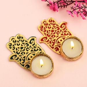SATVIK Set of 2 Hamsa Tea Light Candle Holder for Diwali and Christams Hand Carved Tea Light Holder for Home Dcor Christmas Tea Light Holder (Pack of 2)