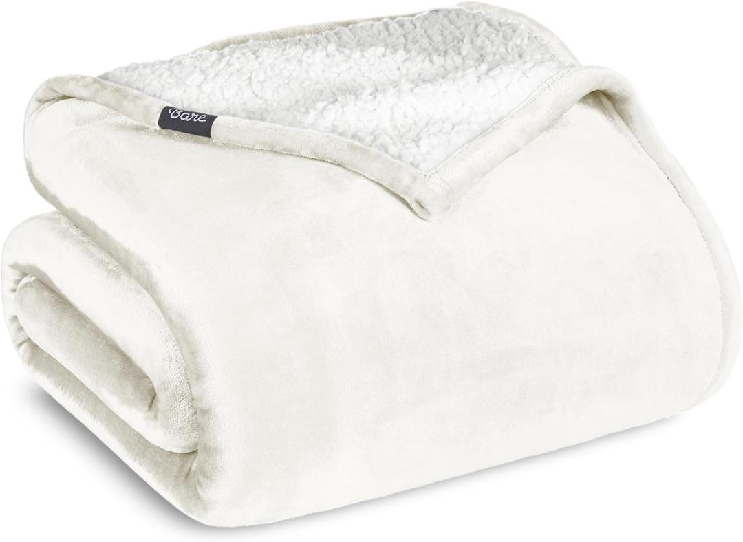 Bare Home Sherpa Fleece Blanket - King Size - Blanket for Bed, Sofa, and Couch - Warm & Lightweight - Fluffy & Soft - Reversible (King, Cream)