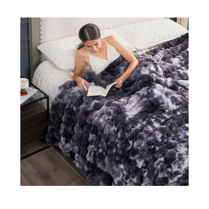 Cozy Bliss Faux Fur Throw Blanket for Couch, Fuzzy Soft Plush Thick Bubble Blanket for Sofa Bedroom Living Room, 60 * 80 Inches Tie Dye Black