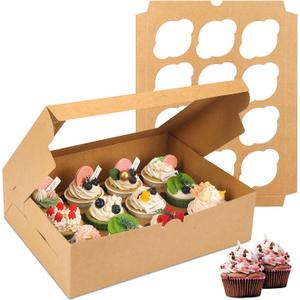 Moretoes 20 Sets Cupcake Boxes, 12 Count Cupcake Containers with Window, for Birthday Holiday Party Mother's Day Bakery Supplies,13 x 10 x 3.5 Inches