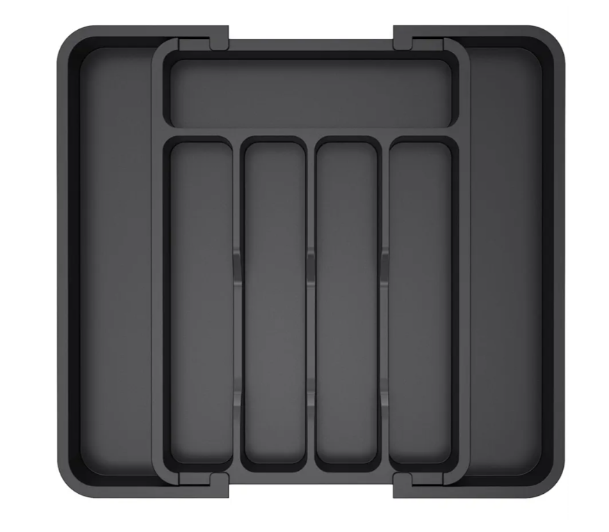 Lifewit Medium Silverware Drawer Organizer, Expandable Utensil Tray for Kitchen, BPA Free Flatware and Cutlery Holder, Adjustable Plastic Storage for Spoons Forks Knives, Black