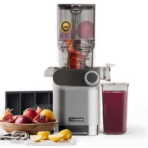 Cold Press Juicer, 200W Masticating Slow Juicer 4.3" Large Feed Chute Fit Whole Fruits Vegetables | Upgraded Auger | Tritan Material | BPA Free | Juice Recipes (Silver)