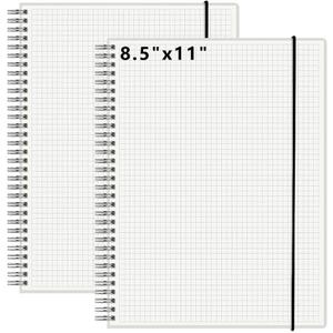 120 GSM Thick Paper Graph Spiral Notebooks 8.5" 11" with Removable Elastic Band and Transparent Hard Cover, 2PCS Large Size Grid Notepads 160 Pages per Pack for Students, Engineers (2 Pack, A4)