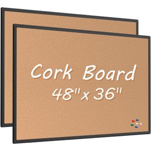 2-Pack Cork Board Bulletin Board 48 x 36, Black Aluminium Framed 4x3 Corkboard, Office Board for Wall Cork, Large Wall Mounted Notice Pin Board with 18 Push Pins for School, Home & Office