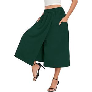 Women's High-Waisted Relaxed Fit Capri Culottes Skorts Flowy Palazzo Pants Skirt Pant with Pockets XL