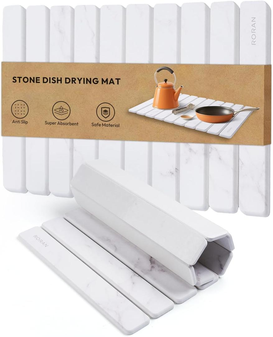 Stone Drying Mat for Kitchen Counter, 24"(L)16"(W), Drying Matt Kitchen Counter, Stone Dish Drying Mat, Foldable Diatomaceous Earth Mat