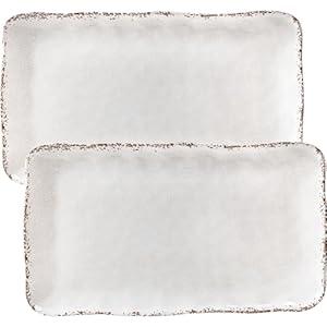 ZAROCRUS Farmhouse Melamine Serving Platters Set of 2, 17"x10" Large Rectangular Melamine Serving Trays for Serving Food on Parties and Entertaining, Dishwasher Safe. Ivory