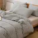 JELLYMONI 100% Natural Cotton 3pcs Striped Duvet Cover Sets, White Duvet Cover with Dark Grey Stripes Pattern Printed Comforter Cover, with Zipper Closure & Corner Ties (Full Size)