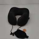 MLVOC Travel Pillow 100% Pure Memory Foam Neck Pillow, Comfortable & Breathable Cover, Machine Washable, Airplane Travel Kit with 3D Contoured Eye Masks, Earplugs, and Luxury Bag, Standard (Black)