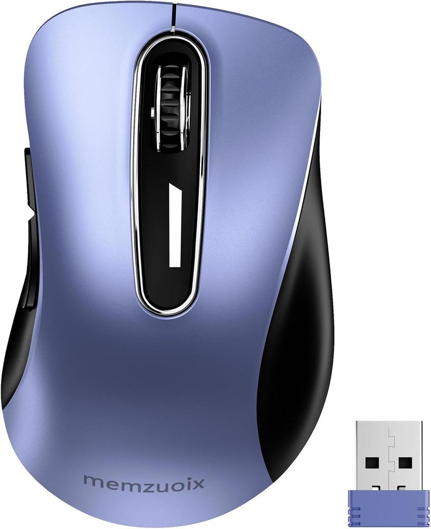 memzuoix 2.4G Wireless Mouse, 1400 DPI Mobile Optical Cordless Mouse with USB Receiver, Portable Computer Mice Wireless Mice for Laptop, PC, Desktop, MacBook, 5 Buttons (Navy Blue)