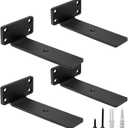 HITOMEN Heavy Duty Floating Shelf Brackets, 6-Inch (1/5'' Thick) Hidden Shelves Hardware, Iron L Brackets, Rustic Industrial Black Metal Wall Shelving Supports, 4 Pack