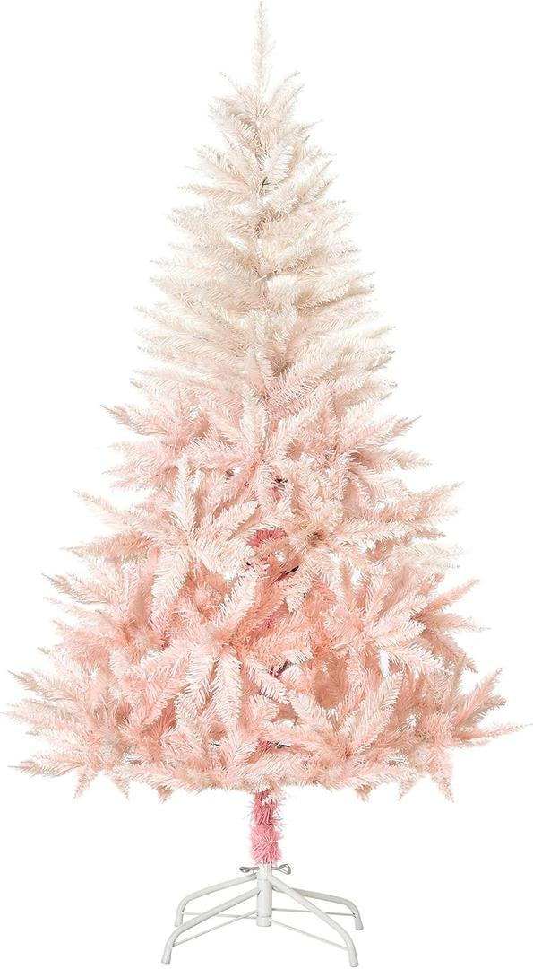 HOMCOM 7ft Unlit Spruce Artificial Christmas Tree with Realistic Branches and 1000 Tips, Pink (6ft 11in)
