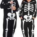 GRAJTCIN Adult Skeleton Costume Halloween Glow in the Dark Skeleton costume Hoodies Onesies (S)