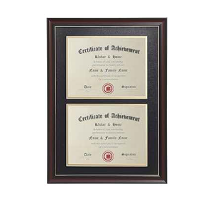 ELSKER&HOME Double Certificate Frame-Cherry Wood Color Golden Rim- 2.0mm Panels-Made for Document&Diploma for Two 8.5×11 Inch with Mat and 14×20 Inch Without Mat(Double Mat,Red with Golden Rim)