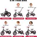 JMMD 6 in 1 Toddler Bike with Push Handle for Kids 18-60 Months, 12" Foldable Balance Bike with Training Wheels, Pedals, Brakes, Kickstand, Push Tricycle Toddler Gift & Toys for Boy & Girl, Large
