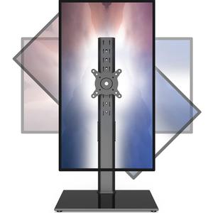 Single Monitor Stand Freestanding 27-43 Inch Monitor Arm Curved Screen Monitor Mount Tempered Glass Base Adjustable Motion Tilt -15 to 10 Swivel 45 Rotation 360 Weight Capacity 77lbs HT05B-003
