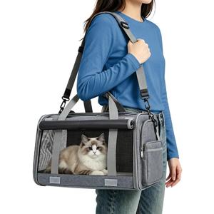 Pet Carrier for Medium-Small Cats, Collapsible Cat Carrier and Soft-Sided Pet Carrier for Cats and Small Dog Up to 17lbs, Stress-Free Travel with Privacy Cover, Travel Bag L18.9X11.42X11.42