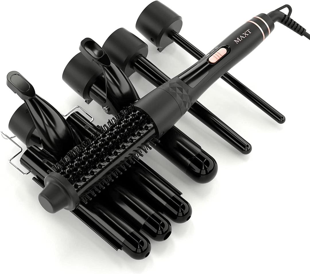 5 in 1 Hair Waver Curling Set for Long and Short Hair - 30s Heat-up Ceramic Iron with 2 Temps and 5 Barrels (0.3"-1.25")