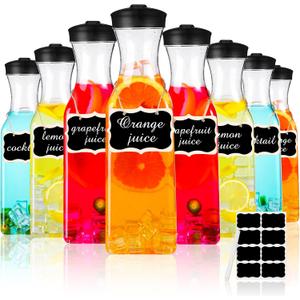 Lallisa 8 Pcs 54 oz Plastic Carafe Water Carafe with Lid Clear Plastic Pitcher with Lid Square Base Drink Containers for Fridge Mimosa Bar Supplies Water, Milk, Juice with Labels Hanging Tags