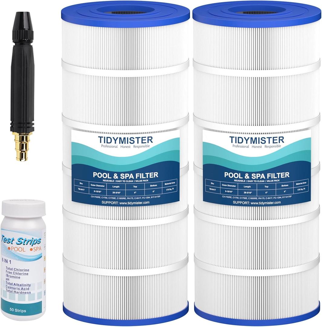 TidyMister C1750 Pool Filter Cartridge Replacement, Compatible with Hayward C1750, CX1750RE, Pleatco PA175, Unicel C-8417, Filbur FC-1294, 817-0175P, 175 sq.ft, 28 3/16" x 8 15/16", 2 Pack