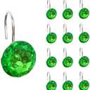 12 Pcs Bling Rhinestones Shower Curtain Hooks Bathroom Rolling Hooks (Green)