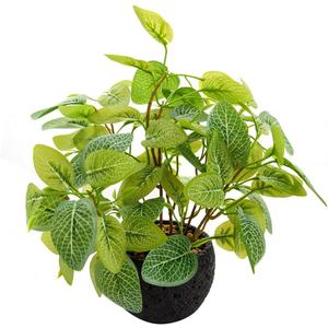 12'' Fake Plants Greenery Decoration Artificial White Nerve Ficus Plants Faux Realistic Silk Plant with Black Lava Cement Pot Suitable Living Room Bedroom Bathroom Decor Indoor & Outdoor