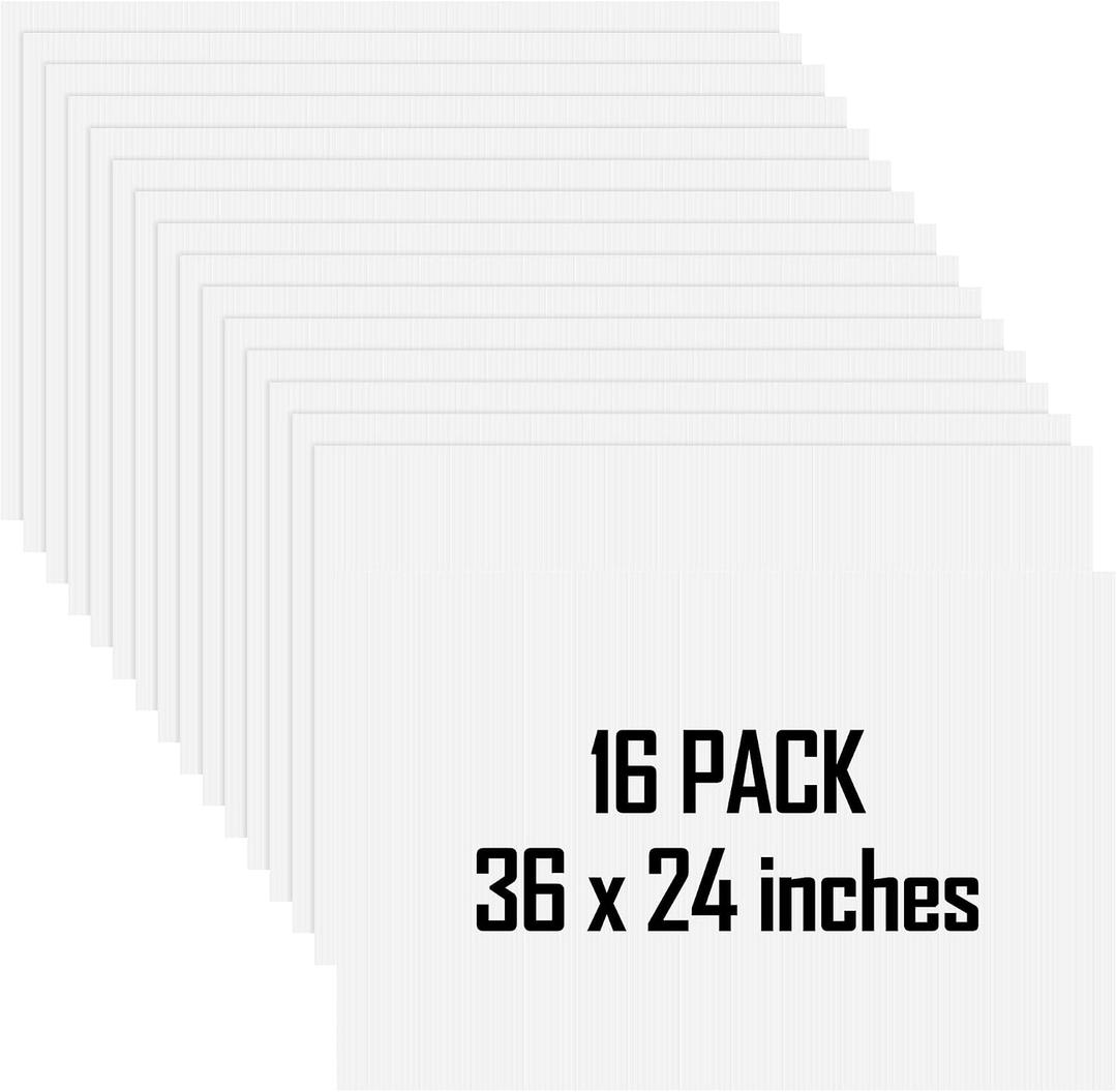 16 Pack 24 x 36 Inch Corrugated Plastic Sheet Blank Yard Signs Double Sided White Corrugated Poster Board Signs Thick Waterproof Lawn Sign for Indoor Outdoor Garage Sale Birthday Party Decor