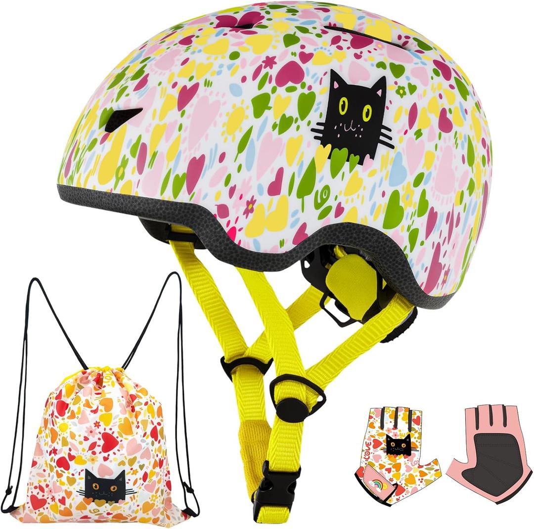 Toddler Bike Helmet with Gloves and Backpack Set, 3 Baby Infant to Kids Age Adjustable Boys Girls Bike Helmet for Bicycle/Scooter/Skateboard/Roller Skate, X-Small: 40-45 cm /15.7-17.7"