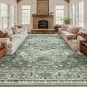 RELEANY Area Rugs 10'x14' Washable Non-Slip, Floral Vintage Distress Print Pattern Medallion Carpet for Living Room Bedroom Dining Room, Dark Green Gray