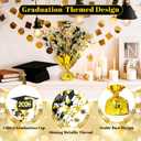 6 Pcs Graduation Table Centerpieces, Black and Gold Graduation Table Decorations Metallic Foil Spray Grad Tabletop Centerpiece Star Burst Glitter Graduate Cap Class of 2026 Graduation Party Supplies