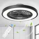 Ceiling Fans with Lights and Remote, 22 Inch Enclosed Bladeless Dimmable Ceiling Fans Flush Mount, Black Modern Low Profile Ceiling Fan with Light for Bedroom, Kitchen, Living Room, Dining Room