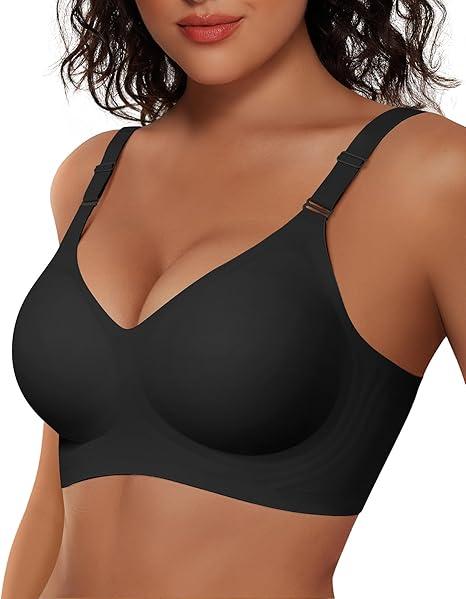 Vertvie Womens Wireless Bras No Underwire Push Up Bra Seamless Supportive Full Coverage Everyday Bras Regular and Plus Size(Black,Large)
